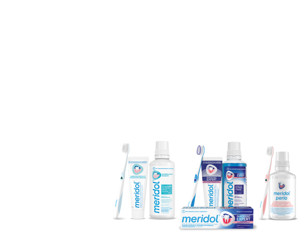 Meridol Zahnpflege-Set: Zahnbürsten, Zahnpasta und Mundspülungen für Zahnfleischschutz, Parodont Expert und Meridol Med CHX 0,2 % Antiseptikum.