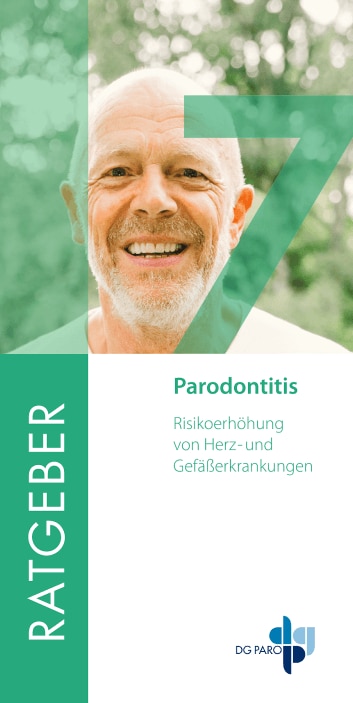 Ratgeber‑Cover 7: Parodontitis – erhöhtes Risiko für Herz‑ und Gefäßerkrankungen.