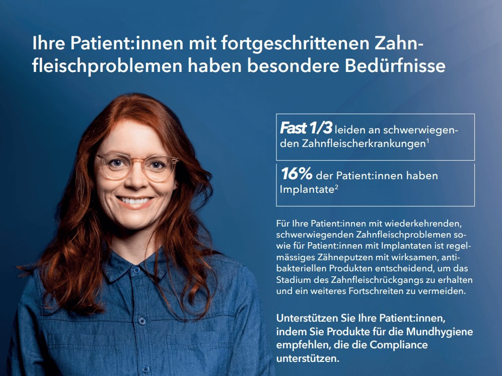 Infographie sur les problèmes de gencives et les implants, avec des statistiques et des recommandations concernant les produits d'hygiène bucco-dentaire antibactériens