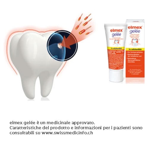 elmex gelée è un medicinale approvato. Caratteristiche del prodotto e informazioni per i pazienti sono consultabili su www.swissmedicinfo.ch